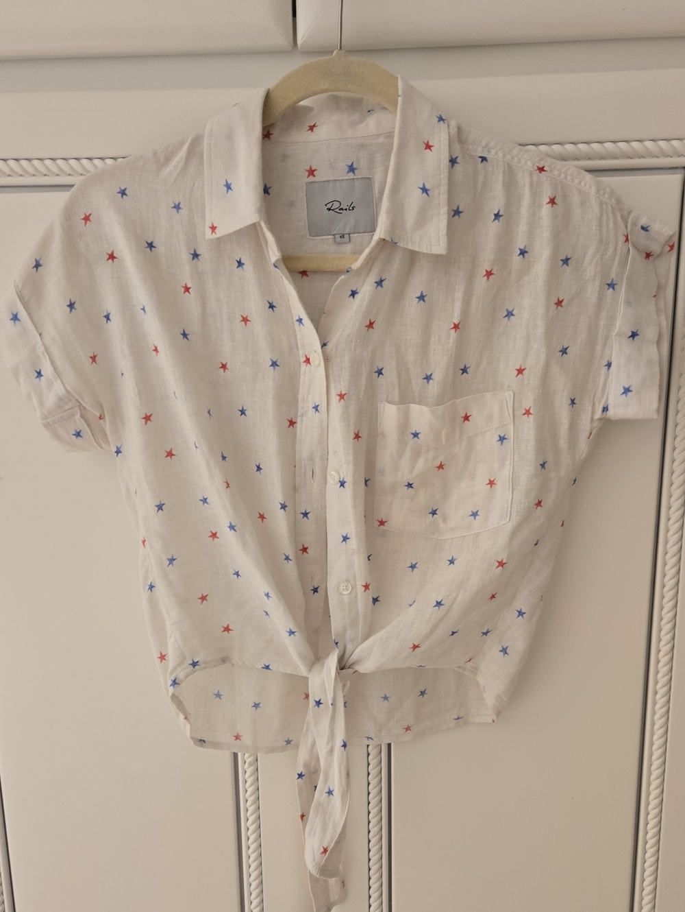 Rails White Star-Print Tie-Front Shirt - Red & Blue Stars